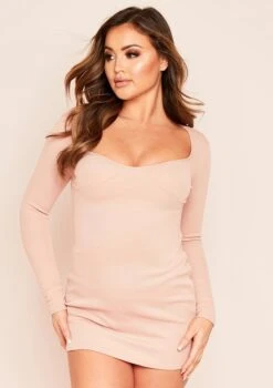 Carmen Rose Cup Detail Rib Mini Dress