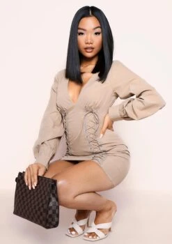 Ivana Beige Lace Up Detail Mini Dress -LA Dress Sales Store 05afcda0 me5347be jpg jpg