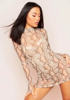 Celia Snake Print High Neck Mini Dress