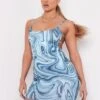 Kaylin Blue Print Slinky Strappy Mini Dress