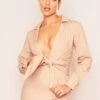 Amy Beige Tie Waist Plunge Mini Dress -LA Dress Sales Store 15 10 20 mary pm1040 jpg