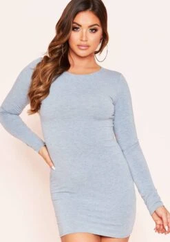 Lexi Grey Long Sleeve Basic Jersey Mini Dress