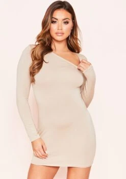 Lexi Beige Long Sleeve Basic Jersey Mini Dress