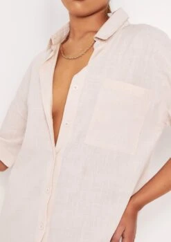 Alora Beige Faux Linen Short Sleeve Oversized Shirt Dress 10 Alora Beige Faux Linen Short Sleeve Oversized Shirt Dress -LA Dress Sales Store 27 04 21 molly pm3193 jpg