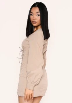 Ivana Beige Lace Up Detail Mini Dress -LA Dress Sales Store 3cefa76a me5347be jpg jpg
