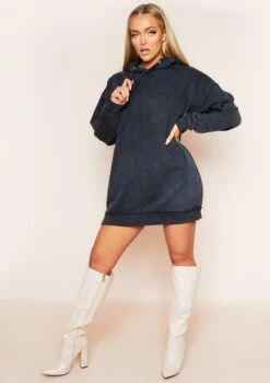 Sofia Charcoal Acid Wash Oversized Hoodie Dress