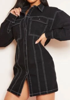 Amy Black Denim Contrast Stitch Mini Dress 8 Amy Black Denim Contrast Stitch Mini Dress -LA Dress Sales Store 7c9970f7 me5575bl jpg jpg