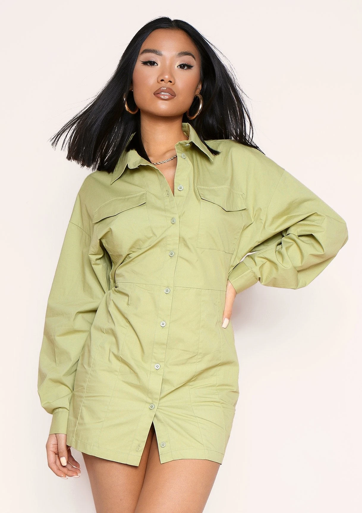 Cecilia Sage Green Pocket Front Back Detail Shirt Dress 3 Cecilia Sage Green Pocket Front Back Detail Shirt Dress