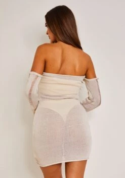 Jordyn Cream Ladder Knit Off The Shoulder Mini Dress -LA Dress Sales Store AMIAH 17039