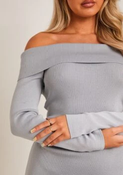 Kiara Grey Long Sleeve Off The Shoulder Knitted Dress 8 Kiara Grey Long Sleeve Off The Shoulder Knitted Dress -LA Dress Sales Store ME150G ME8232S 8003