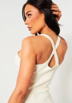 Brooke Cream Cross Back Knitted Mini Dress -LA Dress Sales Store ME6880c 8 583
