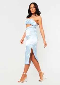 Nevaeh Light Blue Ruche Bust Cut Out Midi Dress -LA Dress Sales Store ME7083 8 783