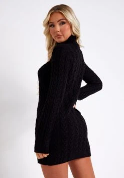 Raquel Black Cable Knit Jumper Dress -LA Dress Sales Store ME7384B 13689