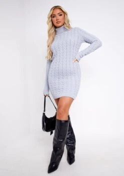 Raquel Grey Cable Knit Jumper Dress -LA Dress Sales Store ME7384G 13699