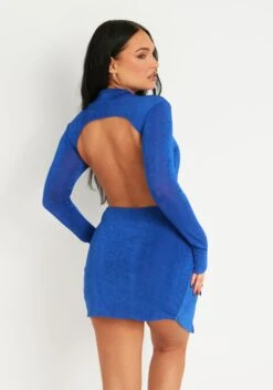 Annya Blue Extreme Thigh Split Backless Mini Dress -LA Dress Sales Store ME7549 7604