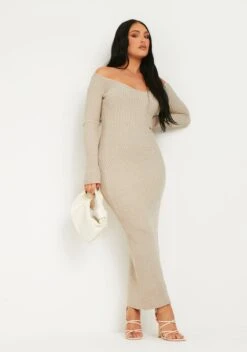 Lori Oatmeal Rib Knit Long Sleeve Backless Midaxi Dress -LA Dress Sales Store ME7561 7895 9746b30a 481a 40a6 8ca4 888731ad5409