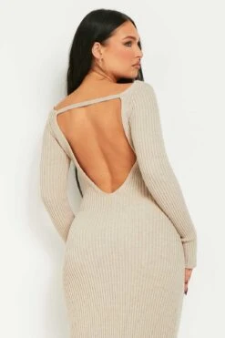 Lori Oatmeal Rib Knit Long Sleeve Backless Midaxi Dress -LA Dress Sales Store ME7561 7926 74112209 4840 42e4 a15d c76a2018d090