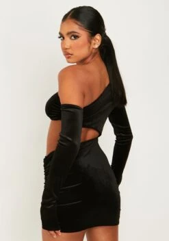 Kelsey Black Velvet Cut Out Mini Dress With Attached Sleeve -LA Dress Sales Store ME7608 15414 09360090 a54b 43c3 a787 2096dbd96ddd