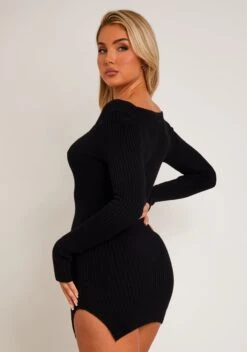 Carrie Black Knit Sweetheart Neckline Mini Dress -LA Dress Sales Store ME7666BLK 7615