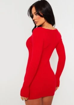 Carrie Red Knit Sweetheart Neckline Mini Dress -LA Dress Sales Store ME7666R 542