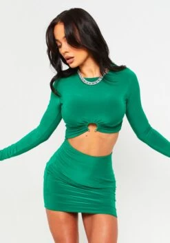Remi Green Double Layer Slinky Long Sleeve Ring Mini Dress -LA Dress Sales Store ME7691 473