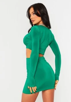 Remi Green Double Layer Slinky Long Sleeve Ring Mini Dress -LA Dress Sales Store ME7691 484