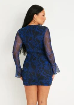 Aniyah Blue Mesh Long Flared Sleeve Front Ruched Mini Dress -LA Dress Sales Store ME7709 76 b2943d4e c4f0 43ce b323 06e22e43200a