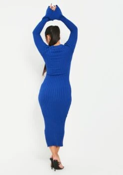 Maura Blue Knitted Collar Flared Sleeve Midi Dress 8 Maura Blue Knitted Collar Flared Sleeve Midi Dress -LA Dress Sales Store ME7716 111