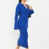 Maura Blue Knitted Collar Flared Sleeve Midi Dress -LA Dress Sales Store ME7716 18