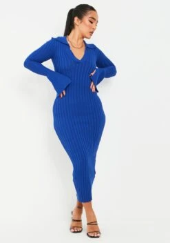 Maura Blue Knitted Collar Flared Sleeve Midi Dress 9 Maura Blue Knitted Collar Flared Sleeve Midi Dress -LA Dress Sales Store ME7716 42