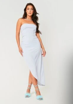 Jemma Blue Bandeau Asymmetric Midi Dress
