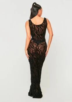 Davina Black Devore Maxi Dress -LA Dress Sales Store ME7803 1175
