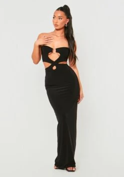 Sienna Black Double Layer Slinky Bandeau Cut Out Maxi Dress -LA Dress Sales Store ME7826 947