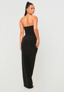 Sienna Black Double Layer Slinky Bandeau Cut Out Maxi Dress -LA Dress Sales Store ME7826 963