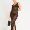 Lana Black Crochet Side Split Maxi Dress