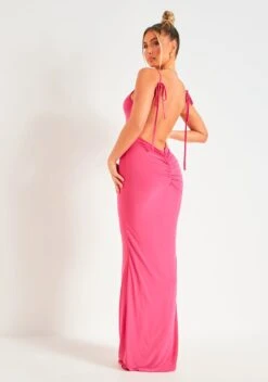 Daphne Pink Ruched Bum Backless Maxi Dress