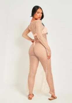 Tianna Nude Crochet Knit Maxi Beach Dress -LA Dress Sales Store ME7904 0375