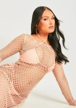 Tianna Nude Crochet Knit Maxi Beach Dress -LA Dress Sales Store ME7904 0400