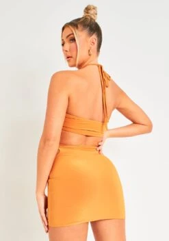Indie Orange O Ring Halterneck Cut Out Slinky Mini Dress -LA Dress Sales Store ME7925 0065