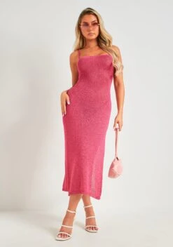 Skylar Pink Metallic Knit Midi Dress -LA Dress Sales Store ME7963P 9160