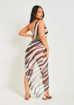Paisley Multi Zebra Print Mesh One Shoulder Beach Dress 8 Paisley Multi Zebra Print Mesh One Shoulder Beach Dress -LA Dress Sales Store ME7968 0169