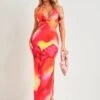 Ira Multi Printed Cut Out Halter Maxi Dress