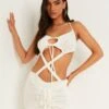 Fia Off White Knitted Cut Out Halter Mini Dress