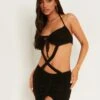 Fia Black Knitted Cut Out Halter Mini Dress