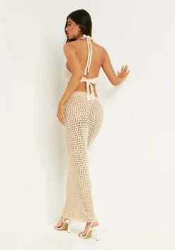 Lola Neutral Two Tone Crochet Maxi Dress -LA Dress Sales Store ME8077 1582