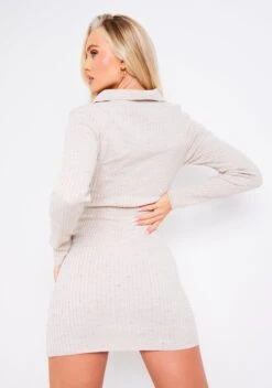 Gabrielle Beige Distressed Cut Out Knit Mini Dress With Connected Buttons -LA Dress Sales Store ME8104B 66421