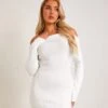 Kiara White Long Sleeve Off The Shoulder Knitted Dress -LA Dress Sales Store ME8150 S 80511