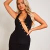 Saffron Black Slinky Chain Detail Mini Dress