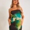 Pippa Green & Black Printed Slinky Bandeau Mini Dress -LA Dress Sales Store ME8194 7220