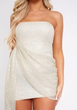 Marcella Gold Bandeau Drape Mini Dress -LA Dress Sales Store ME8353 13166